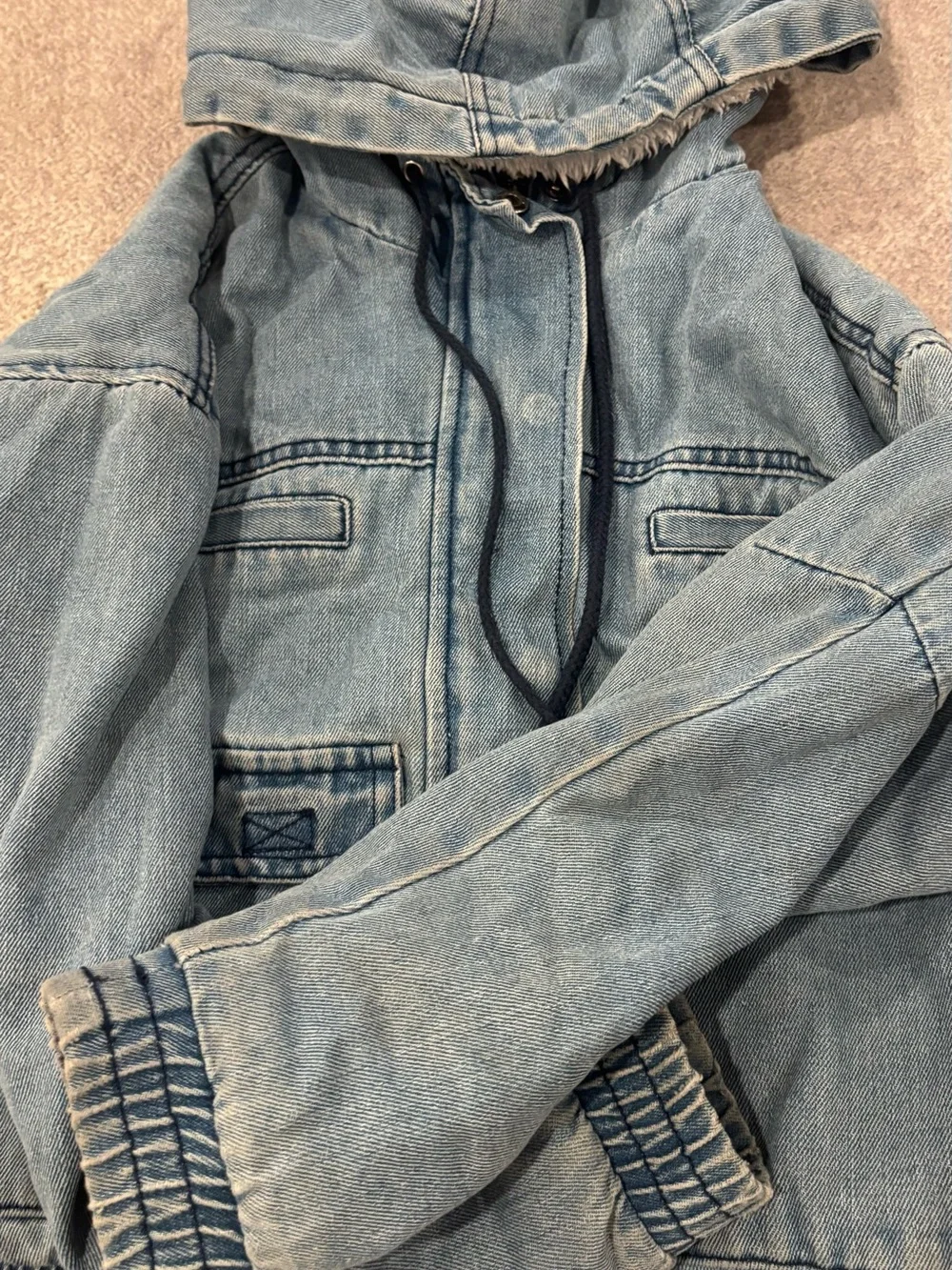 Women’s Light Blue Denim Jeans Jacket with Sherpa Lining